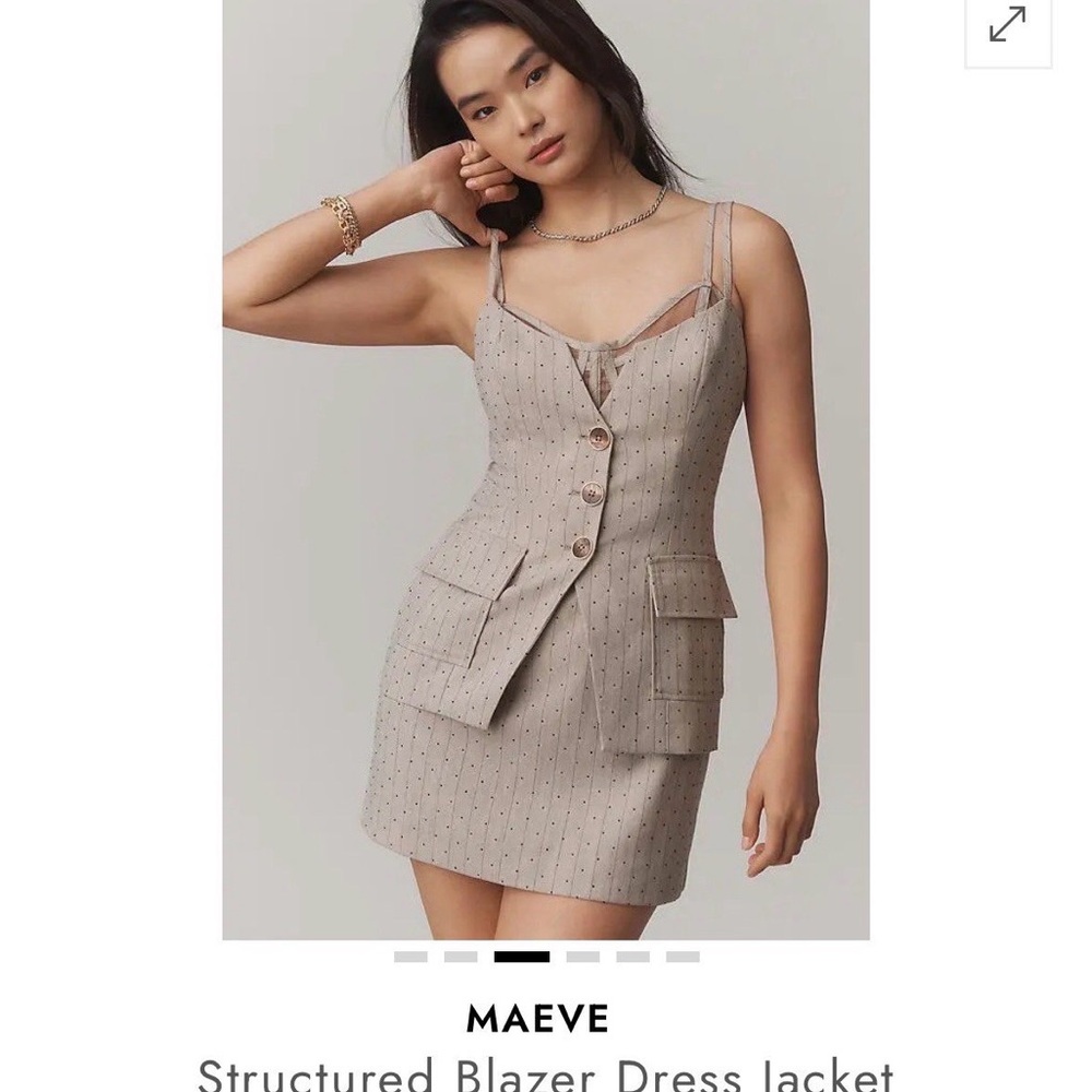 Maeve Neutral Pinstripe Mini Blazer Dress